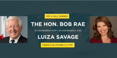 Headshot of Bob Rae and Luiza Savage