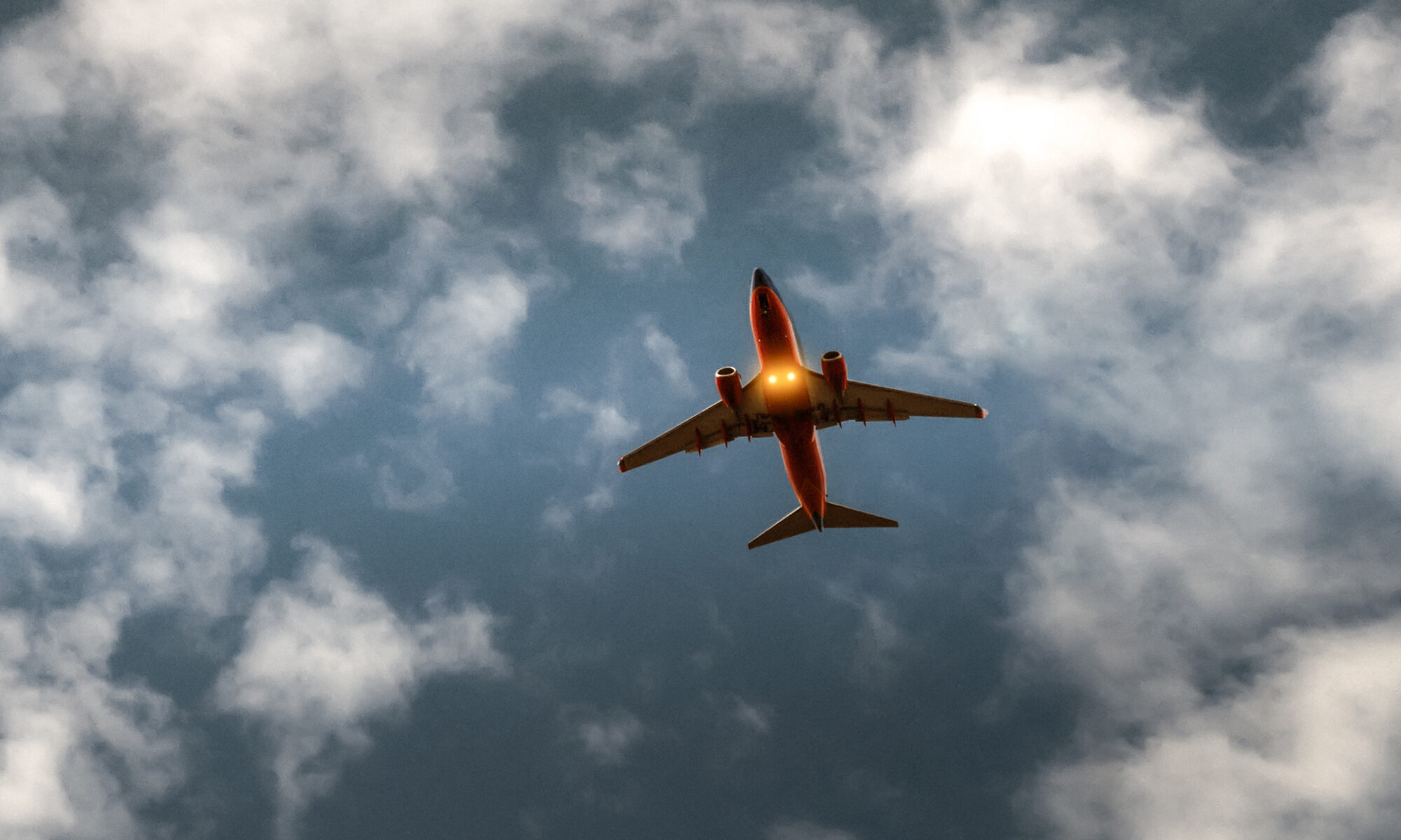 Aerial shot of an airplane in the sky