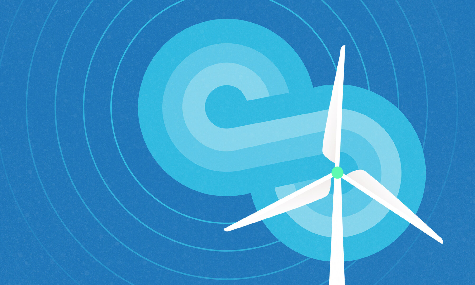 Illustration of an offshore windmill with the blades against an infinity sign
